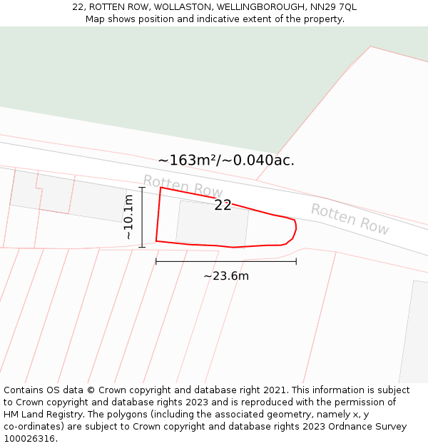 22, ROTTEN ROW, WOLLASTON, WELLINGBOROUGH, NN29 7QL: Plot and title map