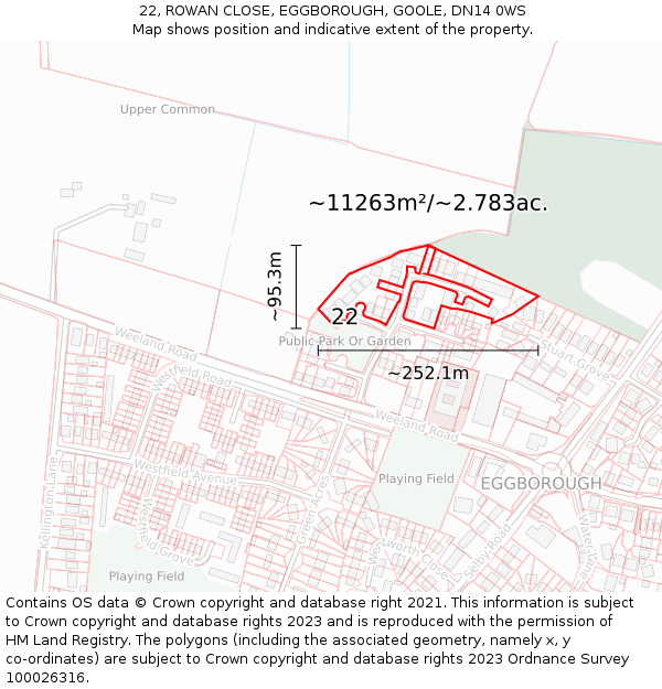 22, ROWAN CLOSE, EGGBOROUGH, GOOLE, DN14 0WS: Plot and title map