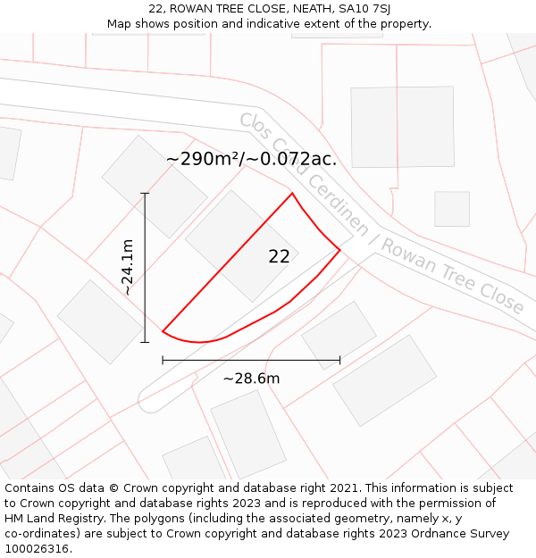 22, ROWAN TREE CLOSE, NEATH, SA10 7SJ: Plot and title map