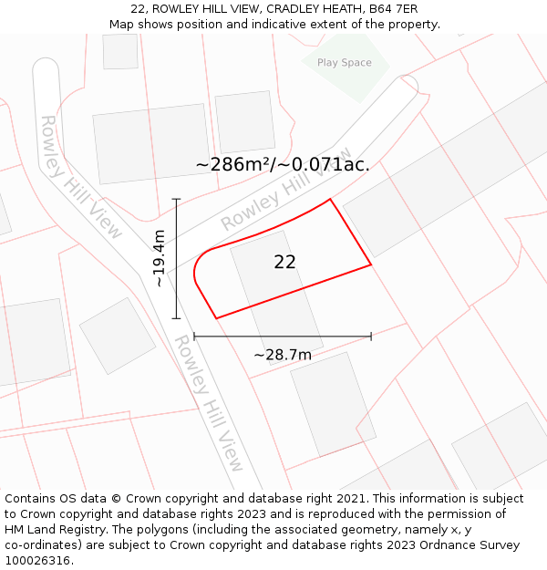 22, ROWLEY HILL VIEW, CRADLEY HEATH, B64 7ER: Plot and title map