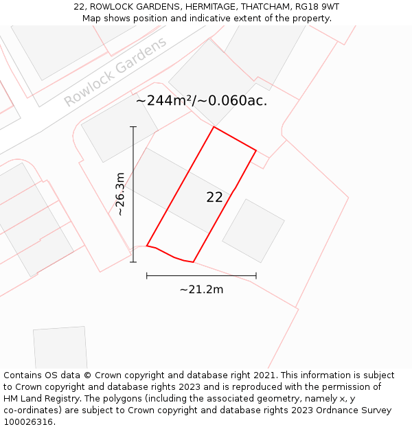 22, ROWLOCK GARDENS, HERMITAGE, THATCHAM, RG18 9WT: Plot and title map