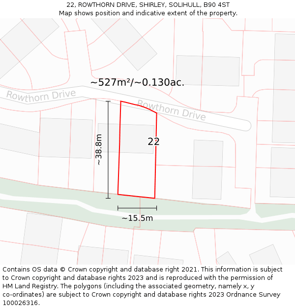 22, ROWTHORN DRIVE, SHIRLEY, SOLIHULL, B90 4ST: Plot and title map