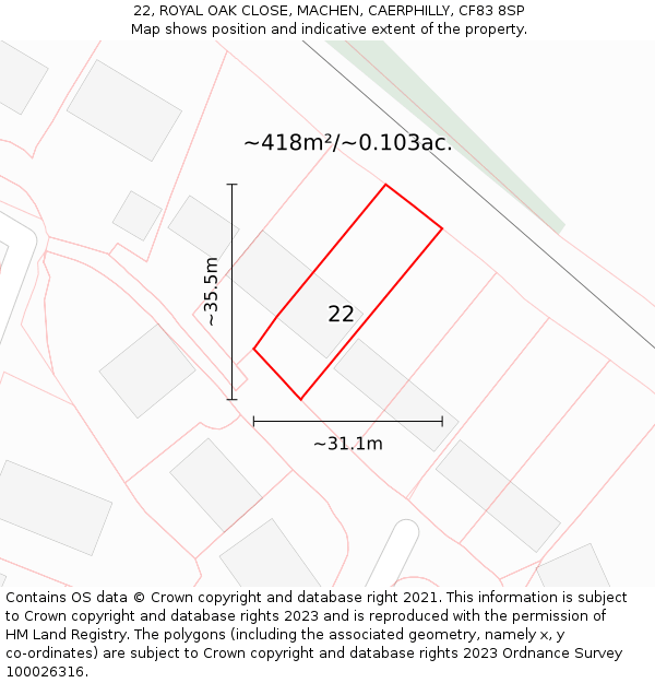 22, ROYAL OAK CLOSE, MACHEN, CAERPHILLY, CF83 8SP: Plot and title map