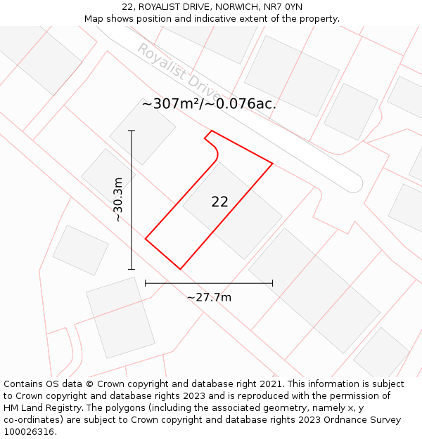 22, ROYALIST DRIVE, NORWICH, NR7 0YN: Plot and title map