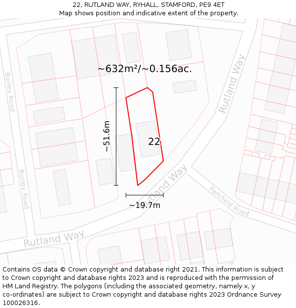 22, RUTLAND WAY, RYHALL, STAMFORD, PE9 4ET: Plot and title map