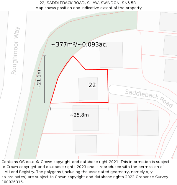 22, SADDLEBACK ROAD, SHAW, SWINDON, SN5 5RL: Plot and title map