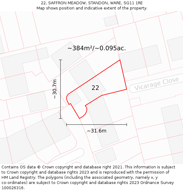 22, SAFFRON MEADOW, STANDON, WARE, SG11 1RE: Plot and title map
