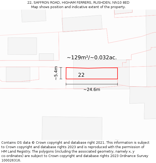 22, SAFFRON ROAD, HIGHAM FERRERS, RUSHDEN, NN10 8ED: Plot and title map