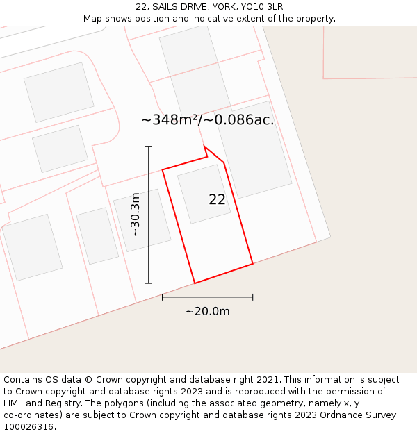 22, SAILS DRIVE, YORK, YO10 3LR: Plot and title map
