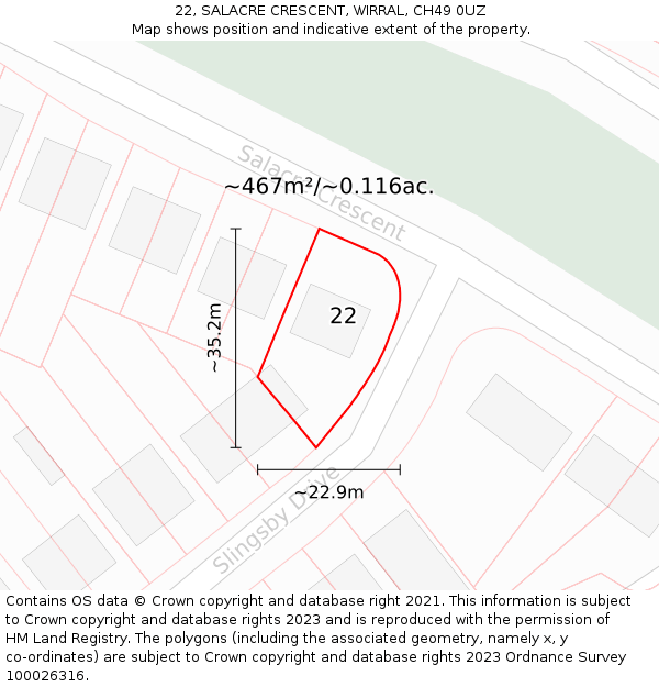 22, SALACRE CRESCENT, WIRRAL, CH49 0UZ: Plot and title map