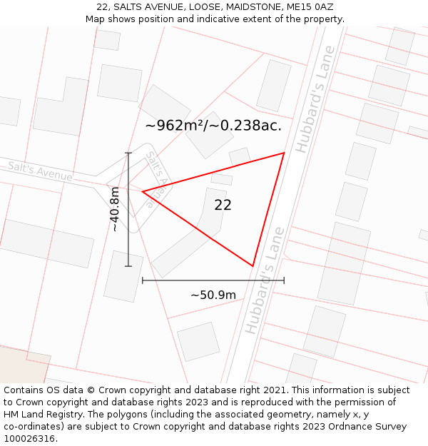 22, SALTS AVENUE, LOOSE, MAIDSTONE, ME15 0AZ: Plot and title map