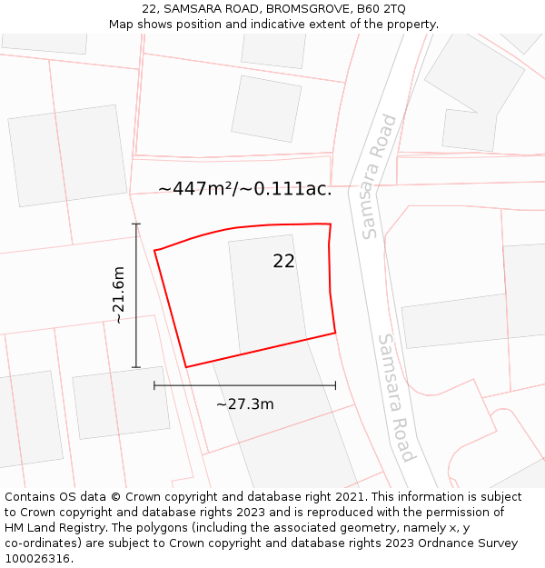 22, SAMSARA ROAD, BROMSGROVE, B60 2TQ: Plot and title map