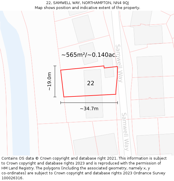 22, SAMWELL WAY, NORTHAMPTON, NN4 9QJ: Plot and title map