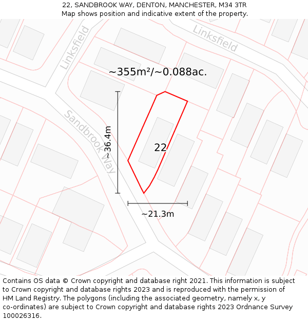22, SANDBROOK WAY, DENTON, MANCHESTER, M34 3TR: Plot and title map