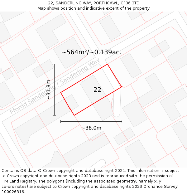 22, SANDERLING WAY, PORTHCAWL, CF36 3TD: Plot and title map