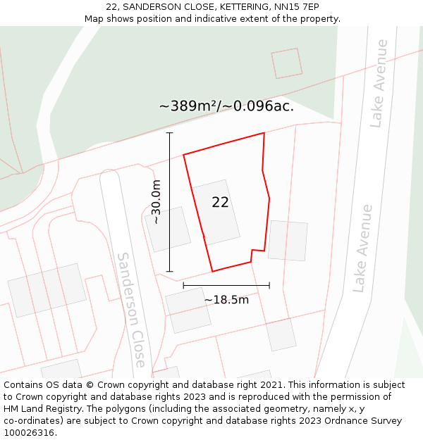 22, SANDERSON CLOSE, KETTERING, NN15 7EP: Plot and title map