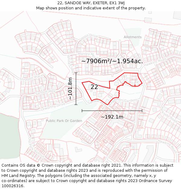22, SANDOE WAY, EXETER, EX1 3WJ: Plot and title map