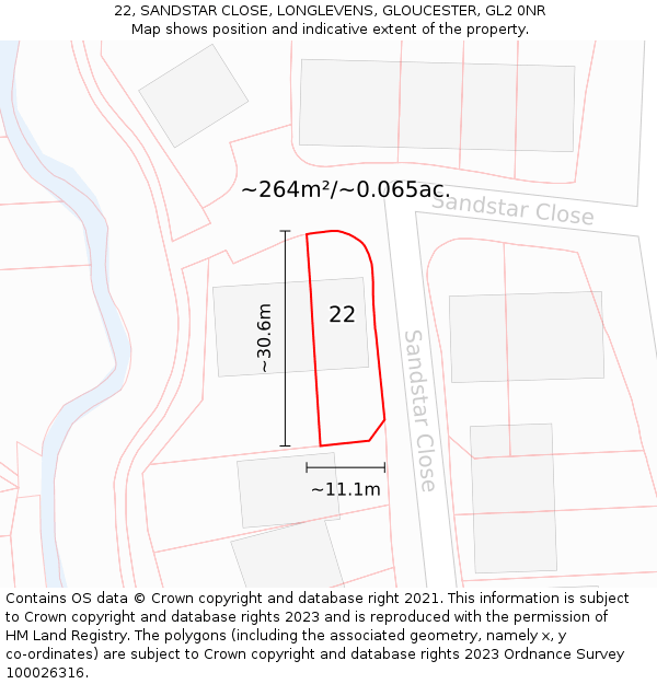 22, SANDSTAR CLOSE, LONGLEVENS, GLOUCESTER, GL2 0NR: Plot and title map