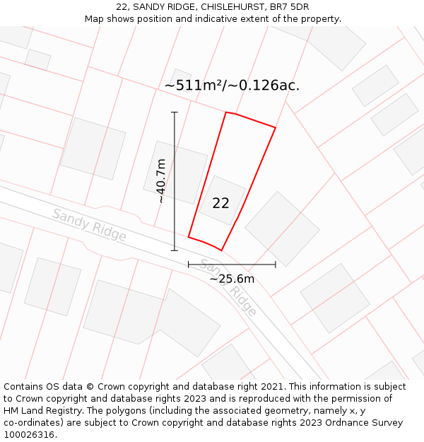 22, SANDY RIDGE, CHISLEHURST, BR7 5DR: Plot and title map