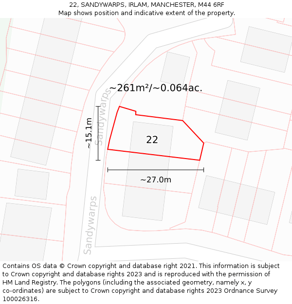 22, SANDYWARPS, IRLAM, MANCHESTER, M44 6RF: Plot and title map