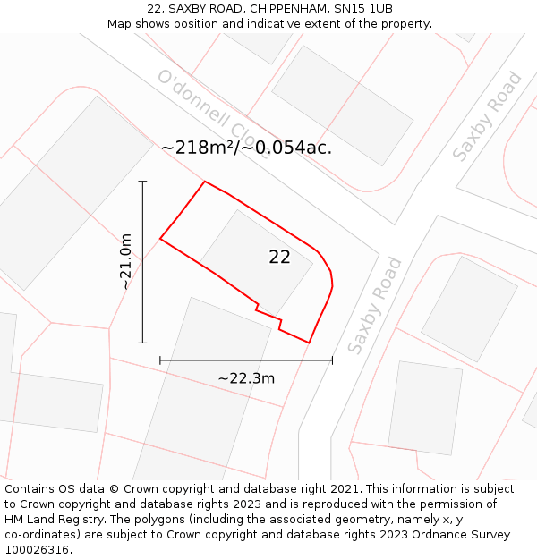22, SAXBY ROAD, CHIPPENHAM, SN15 1UB: Plot and title map