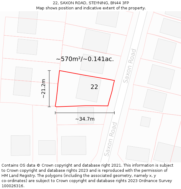 22, SAXON ROAD, STEYNING, BN44 3FP: Plot and title map