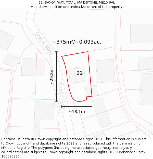 22, SAXON WAY, TOVIL, MAIDSTONE, ME15 6AL: Plot and title map