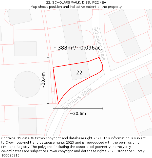 22, SCHOLARS WALK, DISS, IP22 4EA: Plot and title map