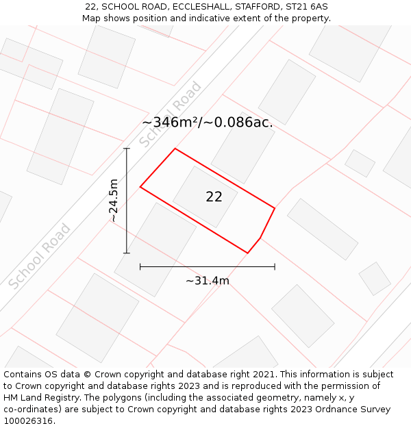 22, SCHOOL ROAD, ECCLESHALL, STAFFORD, ST21 6AS: Plot and title map