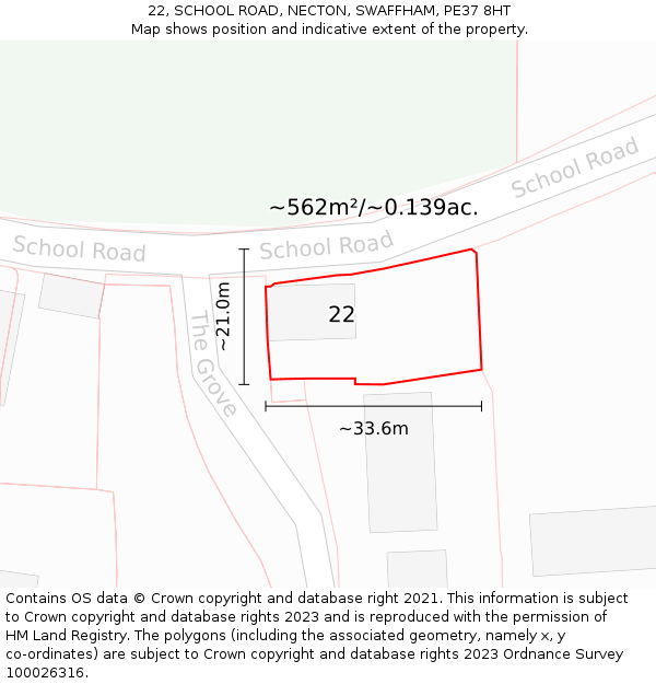22, SCHOOL ROAD, NECTON, SWAFFHAM, PE37 8HT: Plot and title map