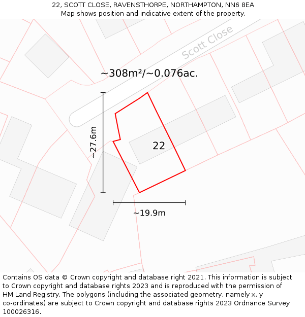 22, SCOTT CLOSE, RAVENSTHORPE, NORTHAMPTON, NN6 8EA: Plot and title map