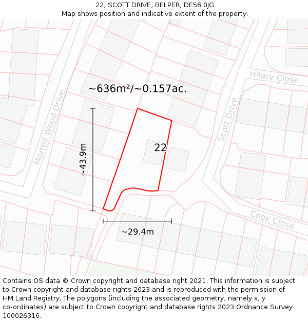 22, SCOTT DRIVE, BELPER, DE56 0JG: Plot and title map