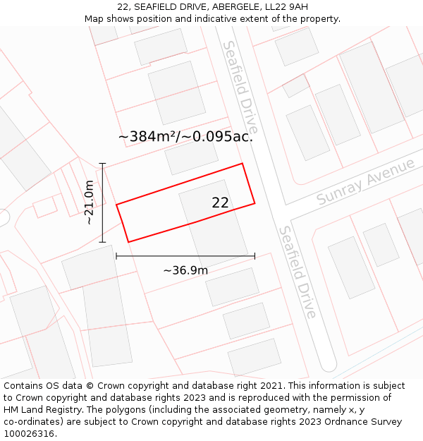 22, SEAFIELD DRIVE, ABERGELE, LL22 9AH: Plot and title map