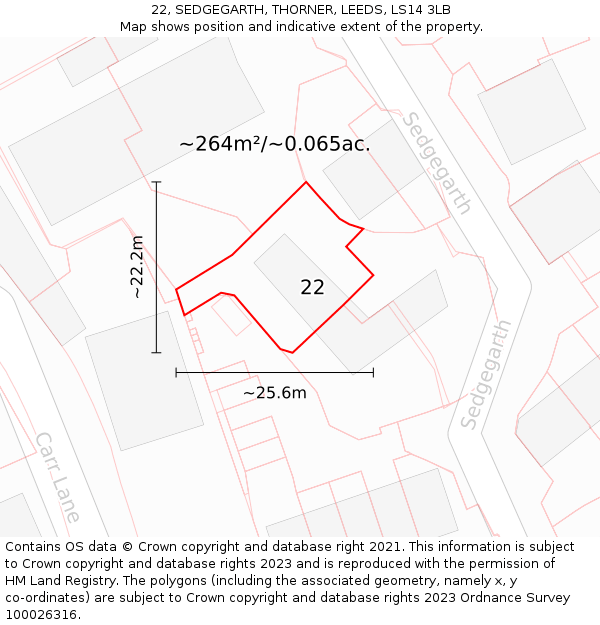 22, SEDGEGARTH, THORNER, LEEDS, LS14 3LB: Plot and title map