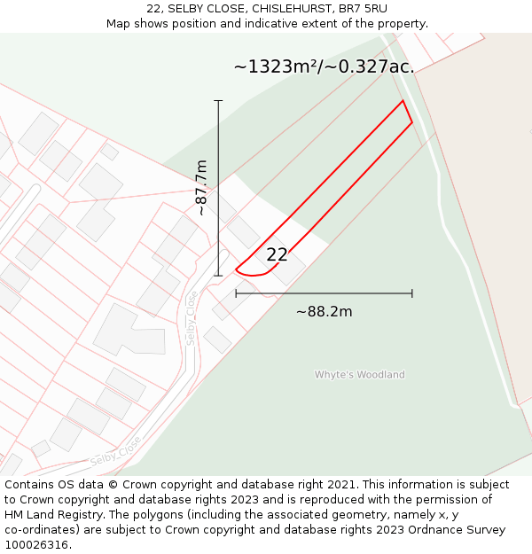 22, SELBY CLOSE, CHISLEHURST, BR7 5RU: Plot and title map