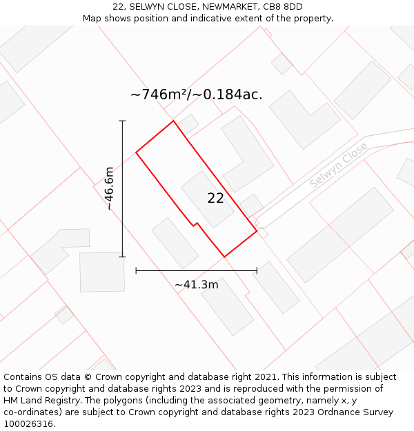 22, SELWYN CLOSE, NEWMARKET, CB8 8DD: Plot and title map