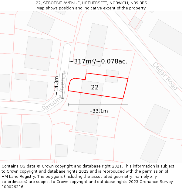 22, SEROTINE AVENUE, HETHERSETT, NORWICH, NR9 3PS: Plot and title map