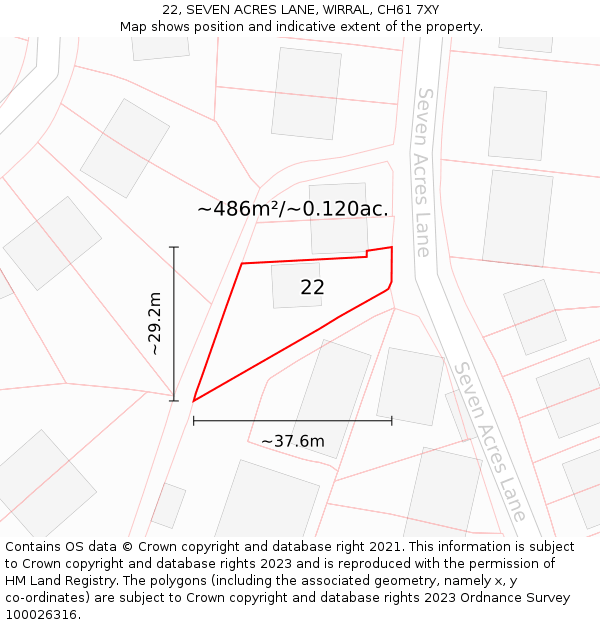 22, SEVEN ACRES LANE, WIRRAL, CH61 7XY: Plot and title map