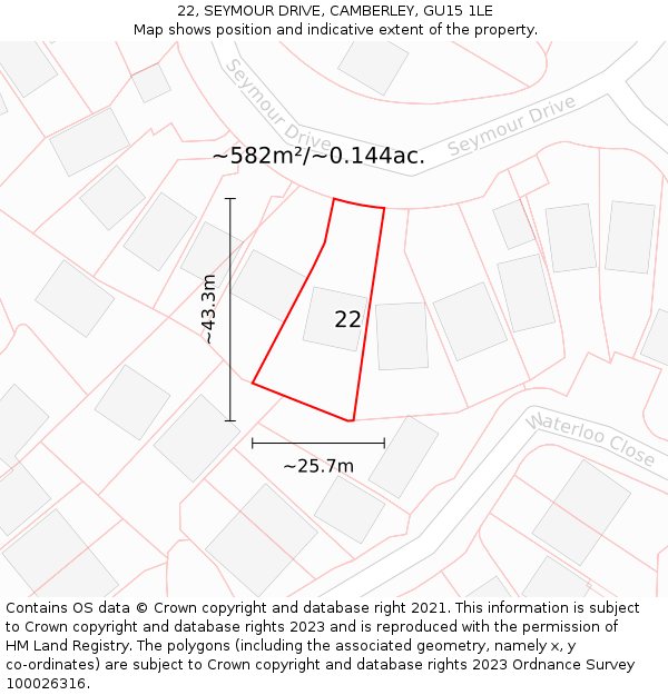 22, SEYMOUR DRIVE, CAMBERLEY, GU15 1LE: Plot and title map