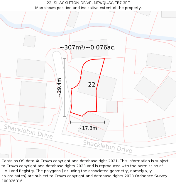 22, SHACKLETON DRIVE, NEWQUAY, TR7 3PE: Plot and title map