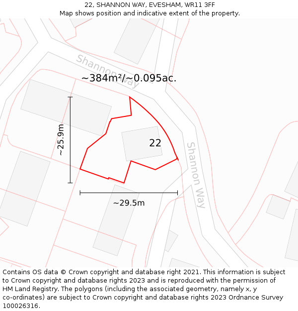 22, SHANNON WAY, EVESHAM, WR11 3FF: Plot and title map