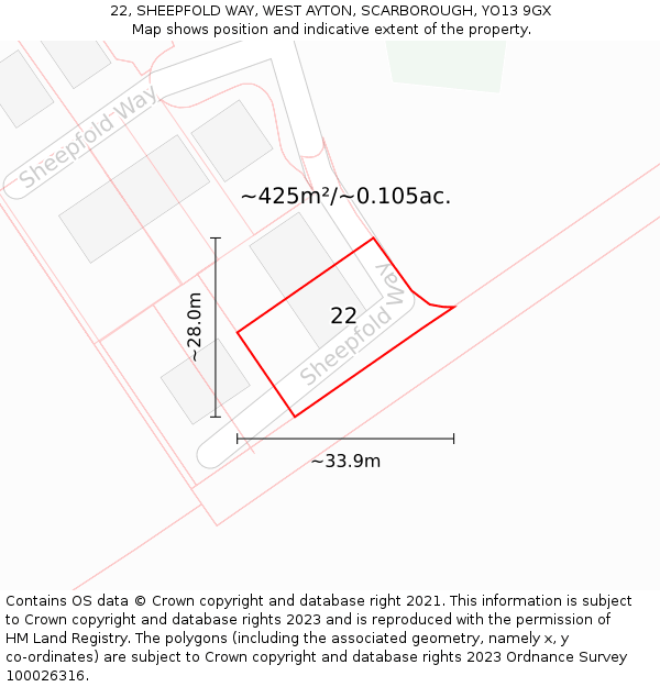 22, SHEEPFOLD WAY, WEST AYTON, SCARBOROUGH, YO13 9GX: Plot and title map