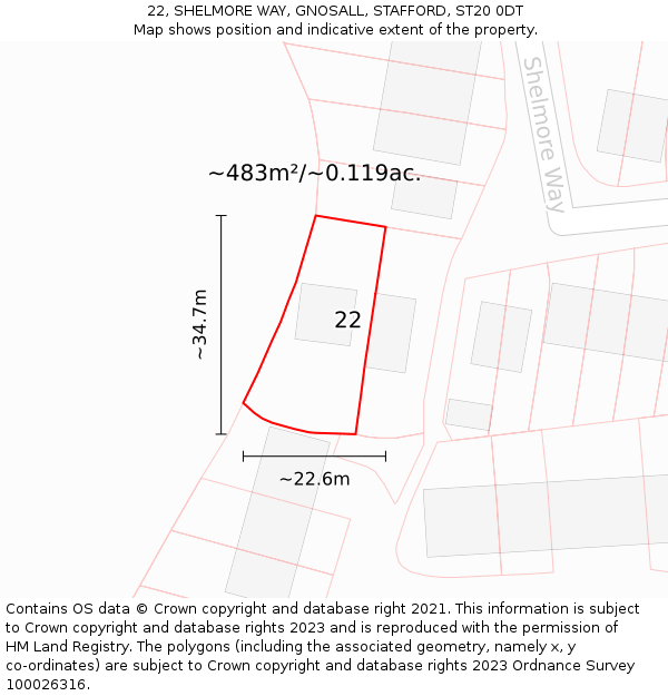 22, SHELMORE WAY, GNOSALL, STAFFORD, ST20 0DT: Plot and title map