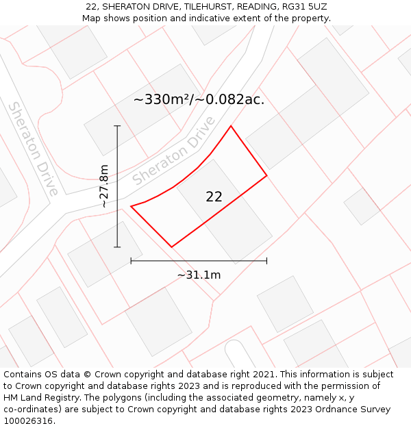 22, SHERATON DRIVE, TILEHURST, READING, RG31 5UZ: Plot and title map