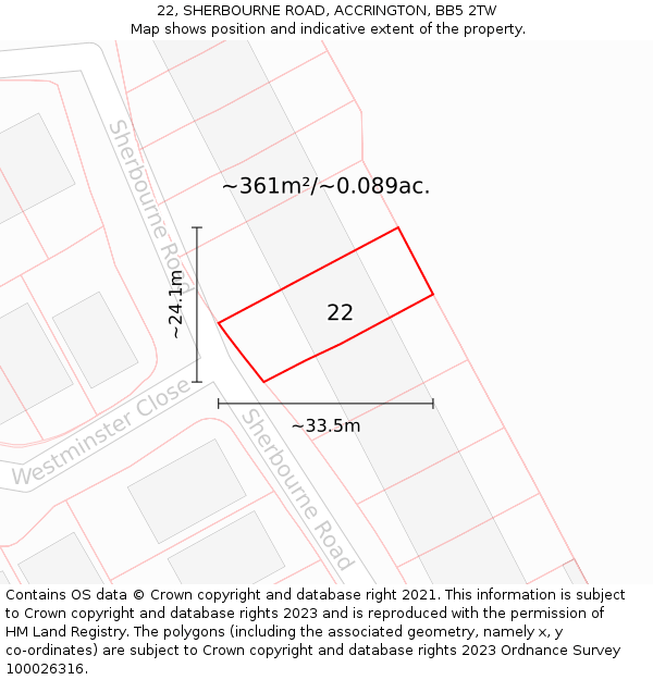 22, SHERBOURNE ROAD, ACCRINGTON, BB5 2TW: Plot and title map