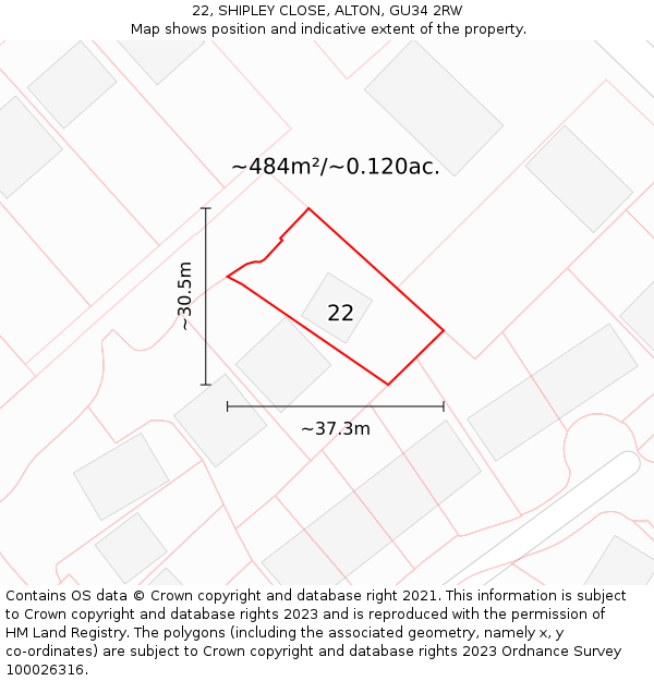 22, SHIPLEY CLOSE, ALTON, GU34 2RW: Plot and title map