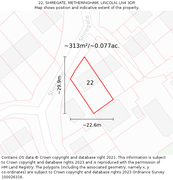 22, SHIREGATE, METHERINGHAM, LINCOLN, LN4 3DR: Plot and title map