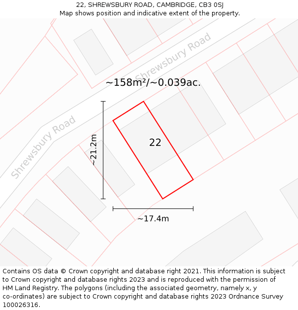 22, SHREWSBURY ROAD, CAMBRIDGE, CB3 0SJ: Plot and title map