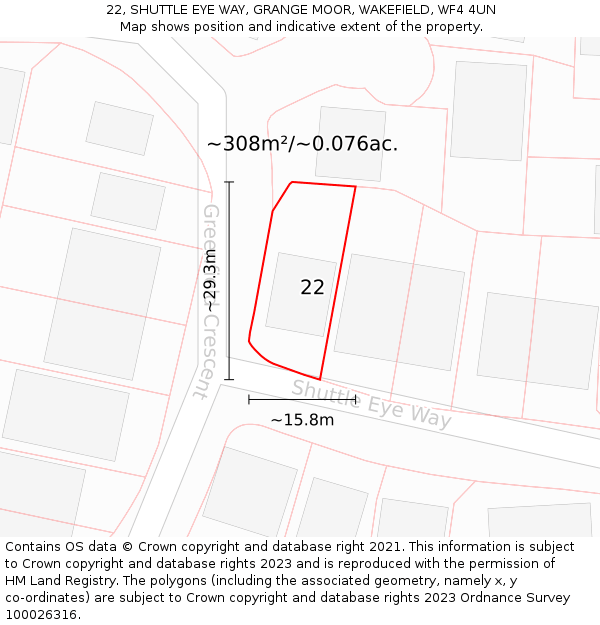 22, SHUTTLE EYE WAY, GRANGE MOOR, WAKEFIELD, WF4 4UN: Plot and title map