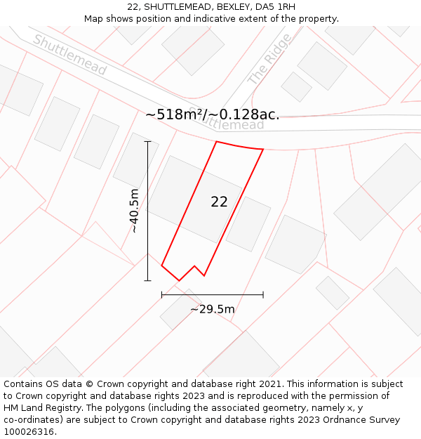 22, SHUTTLEMEAD, BEXLEY, DA5 1RH: Plot and title map